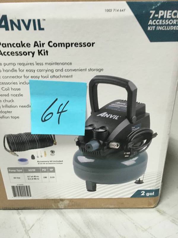 ANVIL 2G Pancake Air Compressor with 7-Piece Accessories Kit in like new condition