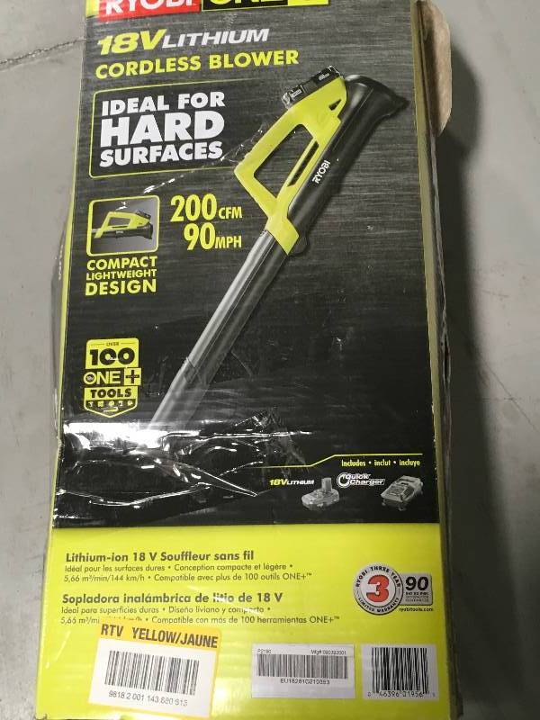 Ryobi P219 One 90 MPH 200 CFM 18-Volt Lithium-Ion Cordless Leaf Blower in like new condition