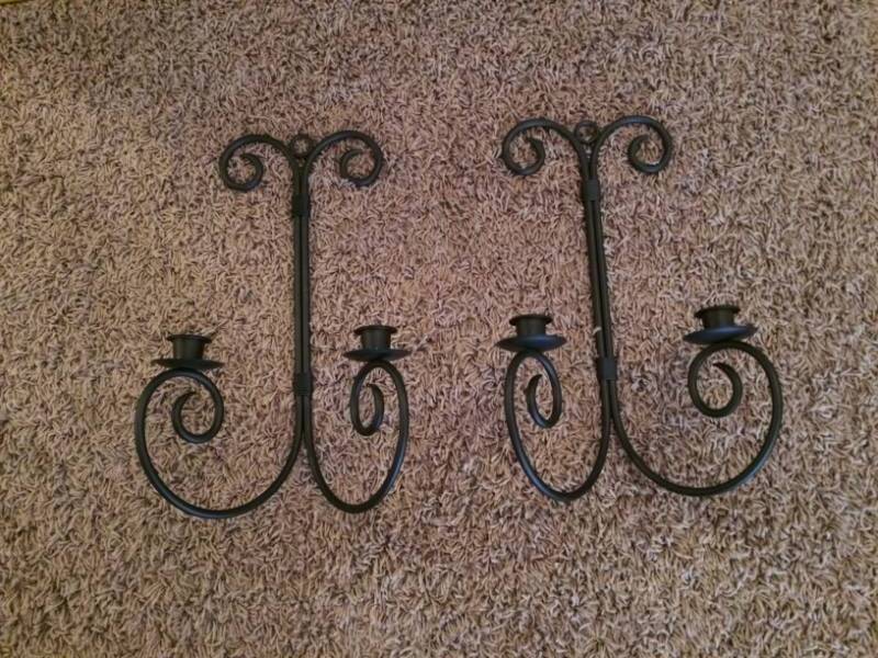 lot 19 image: SCROLL IRON CANDLEHOLDER PAIR - EXCELLENT CONDITION