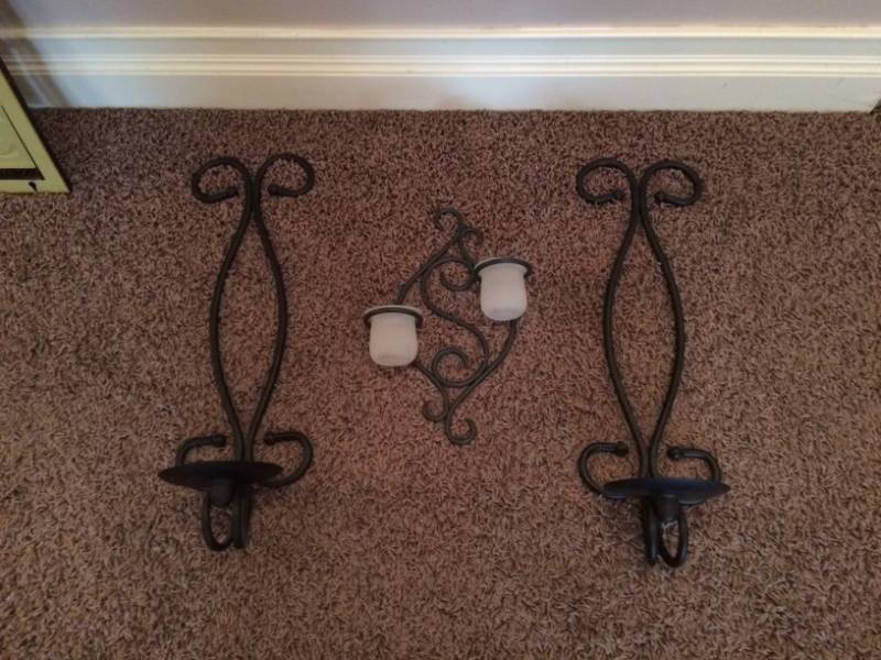 lot 20 image: LARGE SCROLL IRON & GLASS CUP CANDLEHOLDERS - EXCELLENT CONDITION