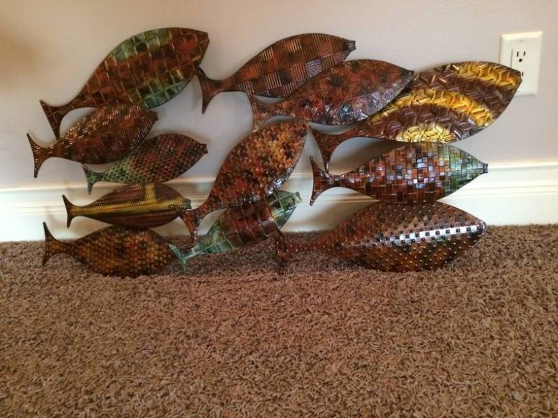 lot 23 image: FREEFLOWING CONTEMPORARY ART WALL METAL SCHOOL OF FISH LARGE SCULPTURE - EXCELLENT CONDITION