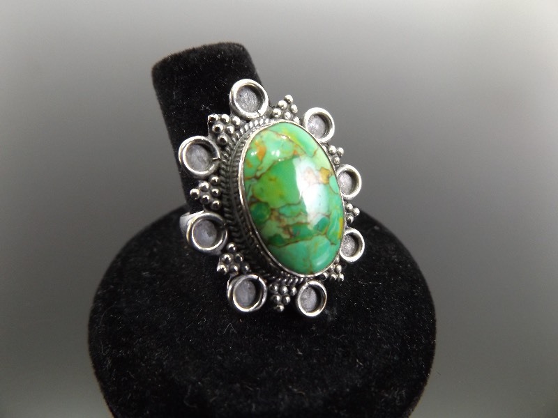 lot 3 image: .925 Sterling Silver Green Copper Mohave Turquoise Ring Sz 7.5