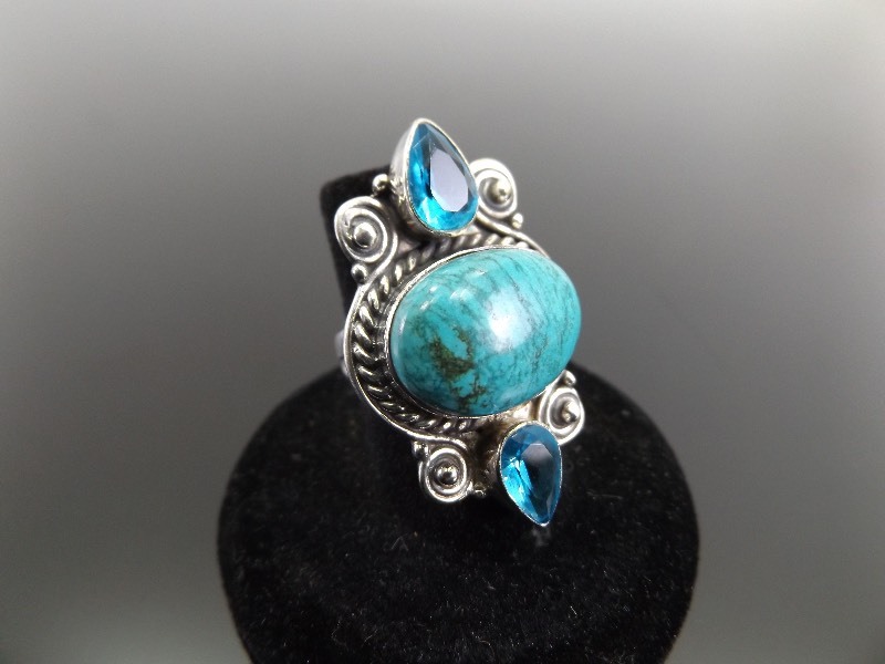 lot 4 image: .925 Sterling Silver Santa Rosa Turquoise Ring Sz 6