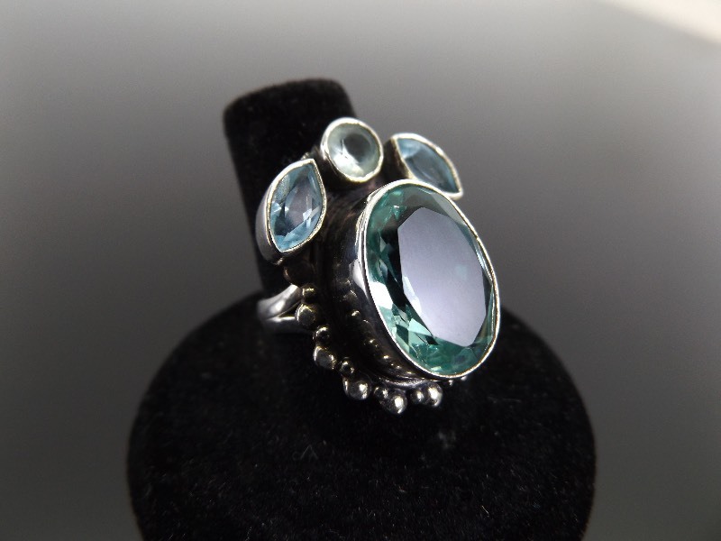 lot 5 image: .925 Sterling Silver Natural Blue Apatite and Blue Topaz Ring Sz 7