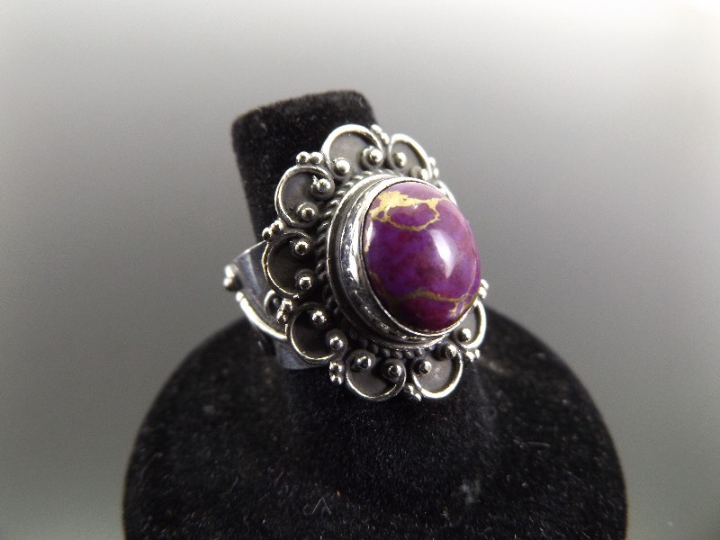 lot 6 image: .925 Sterling Silver Copper Purple Turquoise Ring Sz 6.5