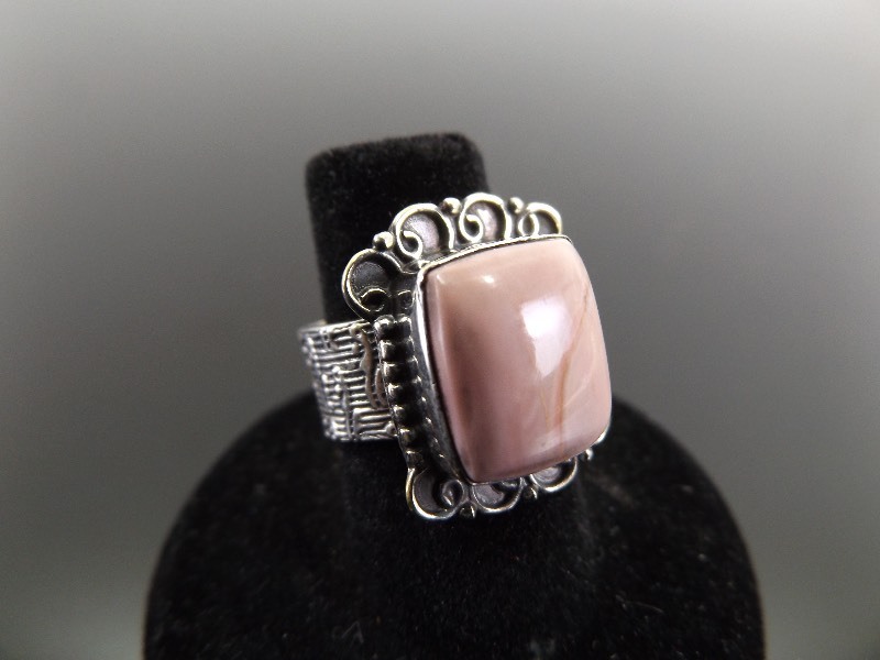 lot 8 image: .925 Sterling Silver Pink Rhodochrosite Ring Sz 6