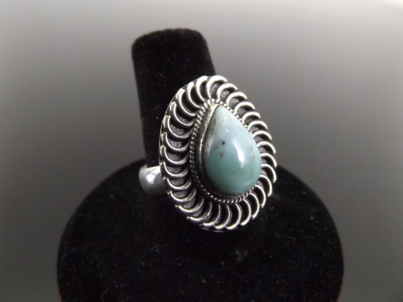 lot 10 image: .925 Sterling Silver Rare Caribbean Larimar Ring Sz 7.5