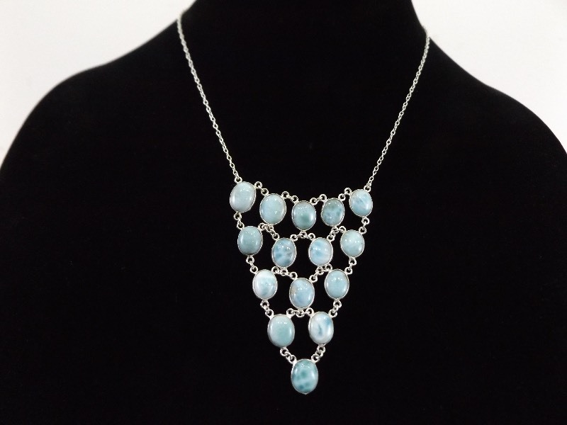 lot 25 image: .925 Sterling Silver Caribbean Larimar Gemstone Necklace