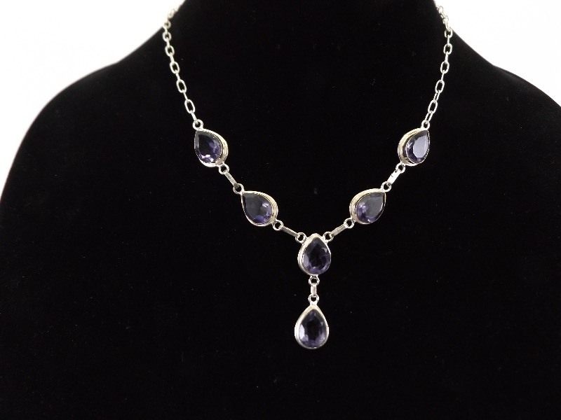 lot 26 image: .925 Sterling Silver Faceted African Amethyst Necklace