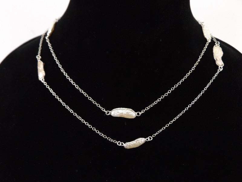 lot 29 image:  .925 Sterling Silver White Bilua Pearl Necklace