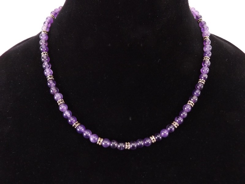 lot 33 image: .925 Sterling Silver Amethyst Bead Necklace