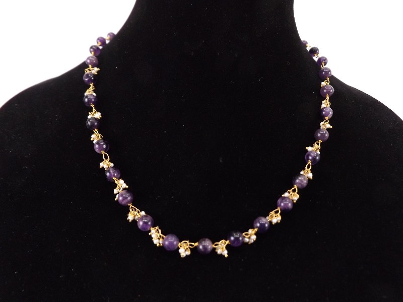 lot 36 image: Amethyst Bead and Genuine Pearl Necklace