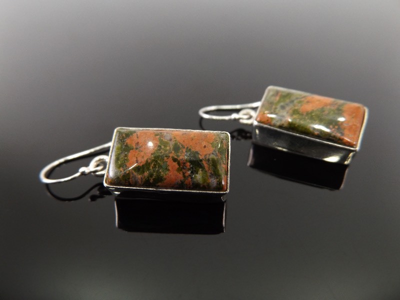 lot 75 image: .925 Sterling Silver Rare Unakite Stone Earrings