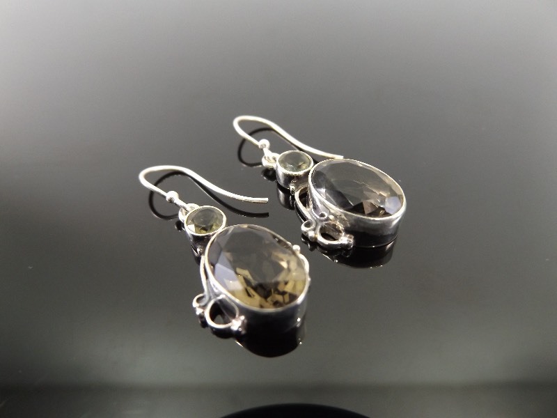 lot 76 image: .925 Sterling Silver Faceted Smoky Quartz Earrings