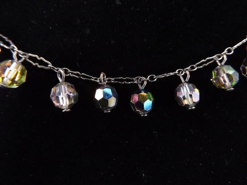 lot 30 image: .925 Sterling Silver Vintage 2 Strand Aurora Borealis&nbspCrystal&nbspNecklace