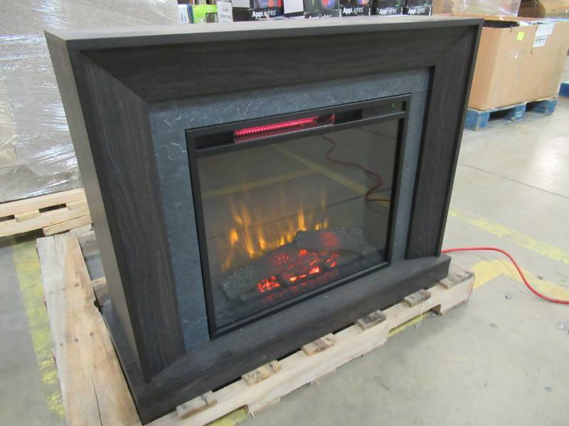lot 23 image: Greentouch 33-in W x 26-in H x 10.5-in D Brown Poplar Rolling Fireplace Mantel 1109FM-23-248
