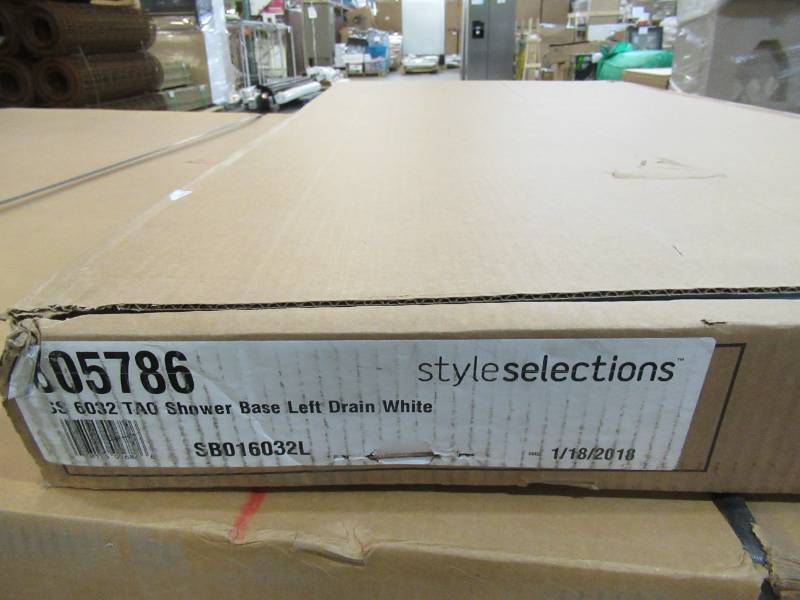 lot 39 image: Style Selections TAO 60 x 32 Acrylic Shower Base Floor White Square Left Drain White Acrylic Shower Base 31.875-in W x 59.875-in L with Left Drain SB016032L