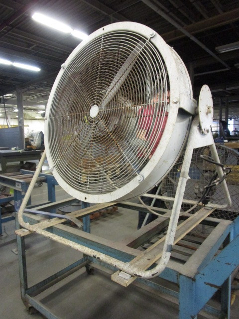 LARGE FAN MOUNTED ON STEEL ROLLING RACK