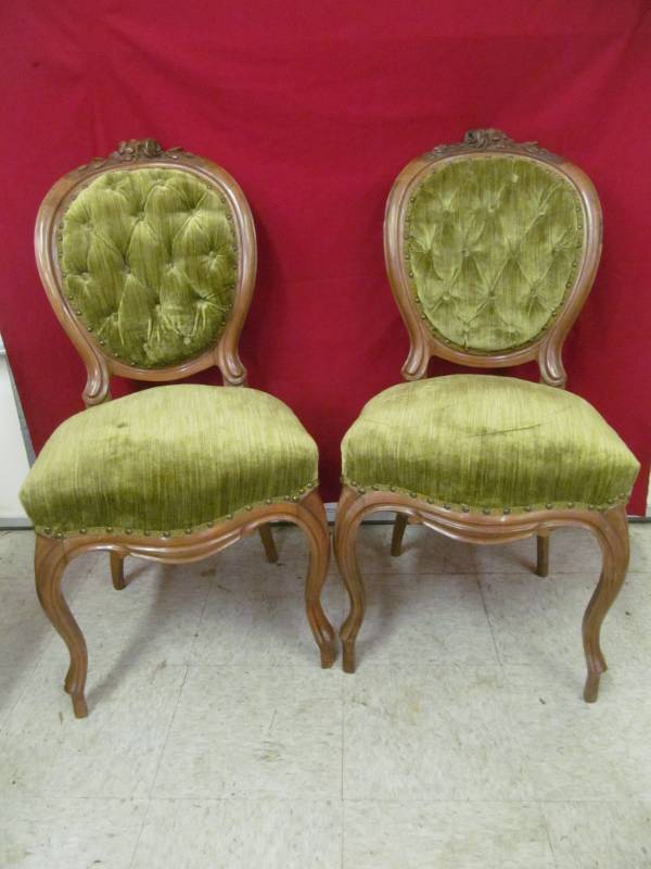 lot 51 image: vintage walnut upholstered chairs