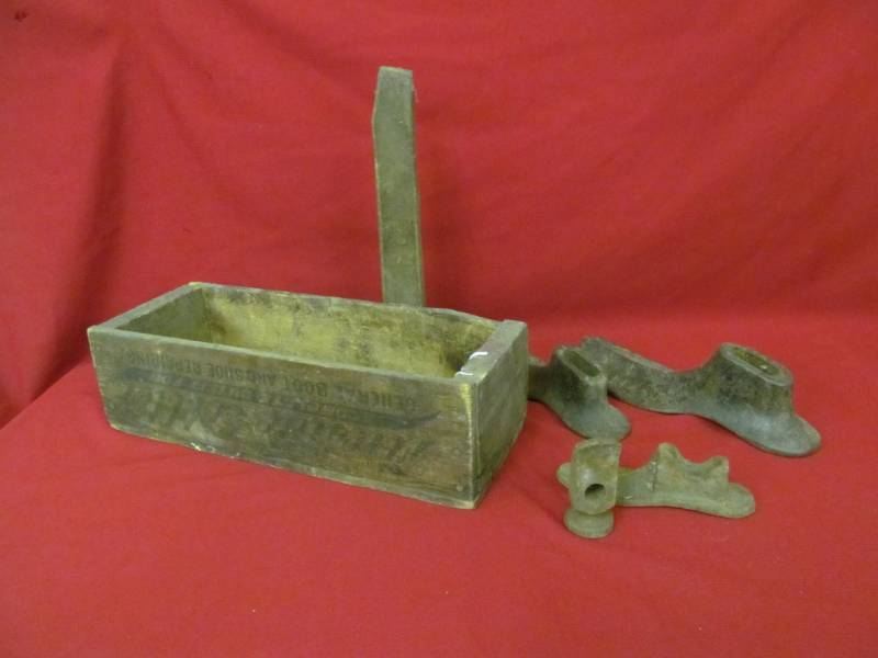 lot 71 image: Vintage Fireside cobbler wood box ,cobblers tools