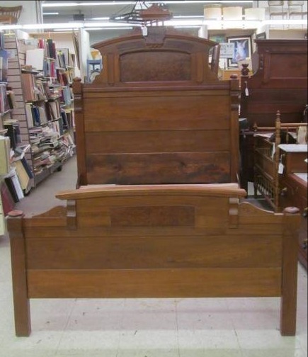 lot 124 image: vintage Victorian walnut bed frame