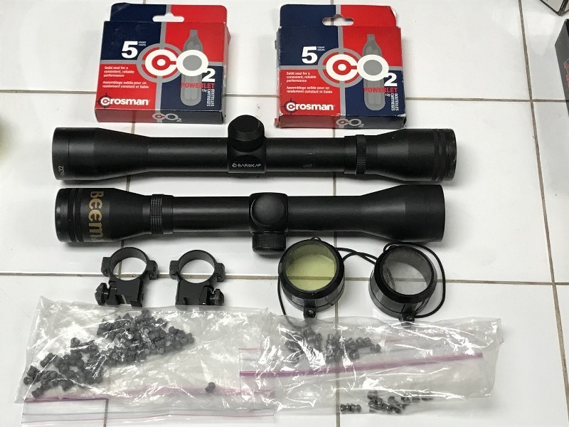lot 9 image: Air Rifle Scopes, Pellets, CO2 Cartridges, Etc