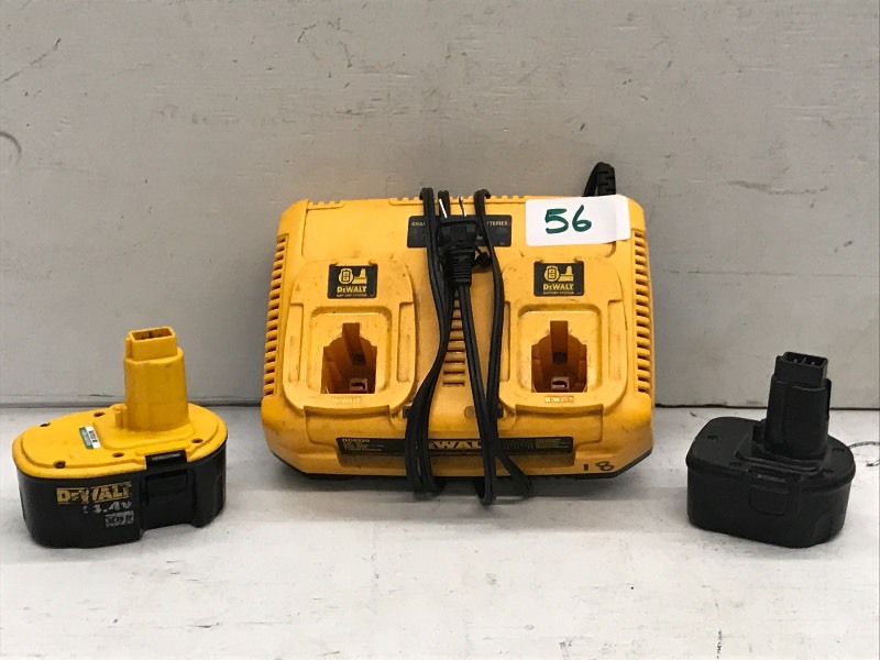 lot 56 image: DeWalt Battery Charger With (2) Batteries