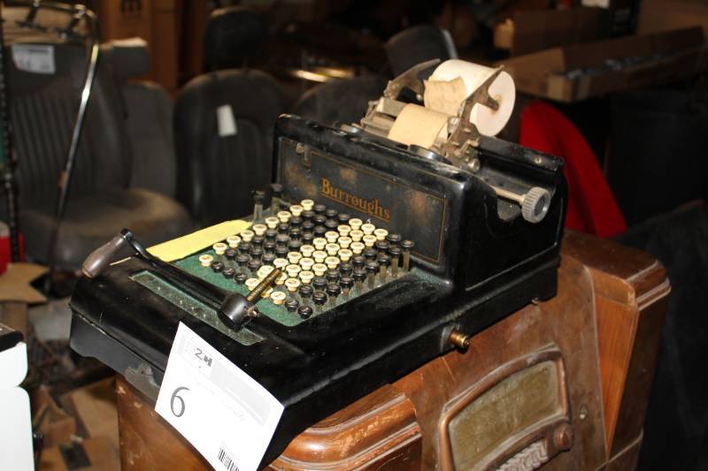 lot 6 image: Burroughs 90-Key Adding Machine with Paper Roll Printer