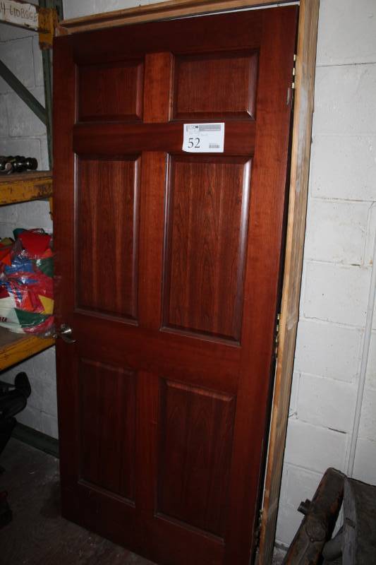 lot 52 image: 6-Panel Cherry Wood House Door with Door Frame