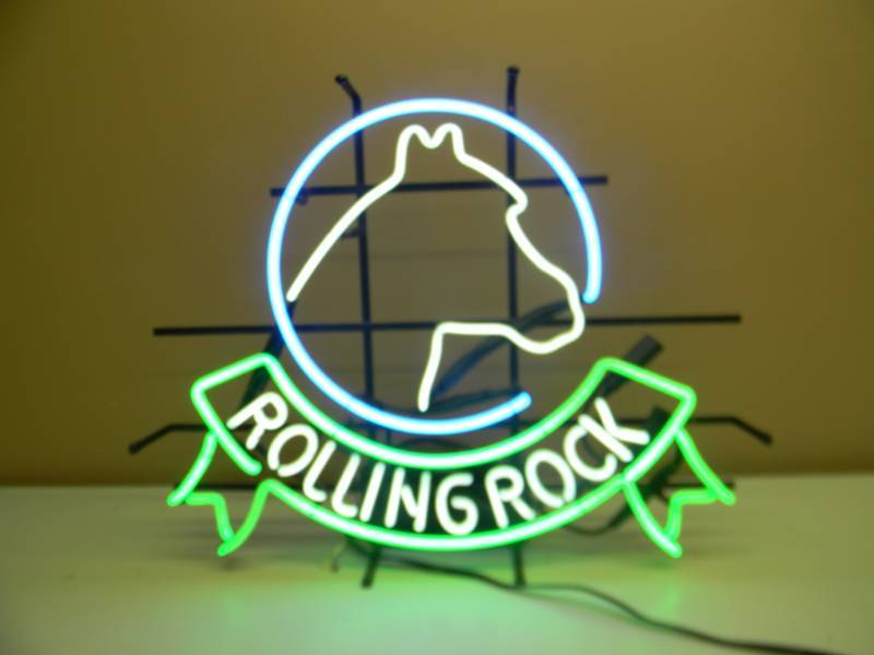 lot 6 image: VINTAGE ROLLING ROCK BEER NEON 3 COLOR - WORKS - APPROX 25 BY 21 - SEE PICTURES