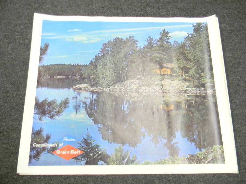 lot 18 image: RARE - VINTAGE GRAIN BELT BEER MPLS. BREWING CO. ADVERTISING PRINT - RARE - APPROX 33 BY 27 ON CANVAS TYPE PAPER - SEE PICTURES
