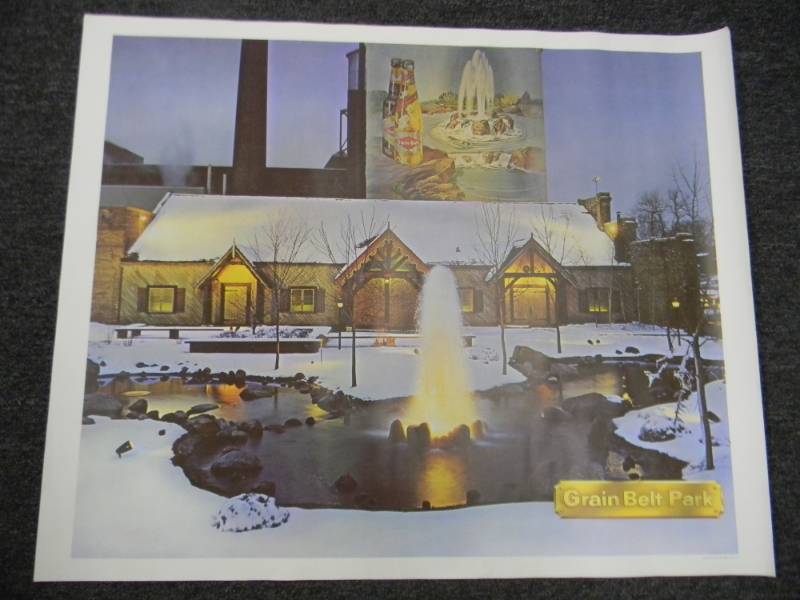 lot 22 image: RARE - VINTAGE GRAIN BELT BEER MPLS. BREWING CO. ADVERTISING PRINT - RARE - APPROX 33 BY 27 ON CANVAS TYPE PAPER - SEE PICTURES