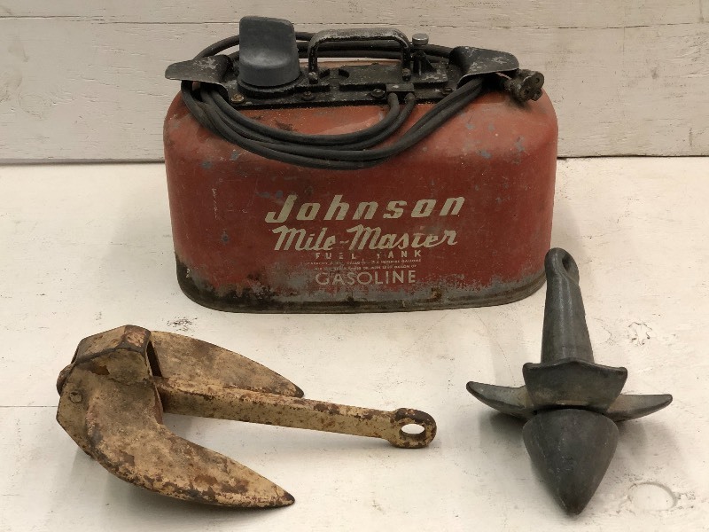 lot 27 image: (2) Boat Anchors & (1) Boat Fuel Tank With Hose