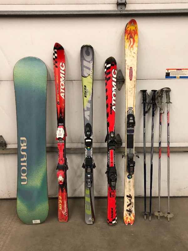 lot 33 image: Assorted Downhill Skis  Poles  Snowboard