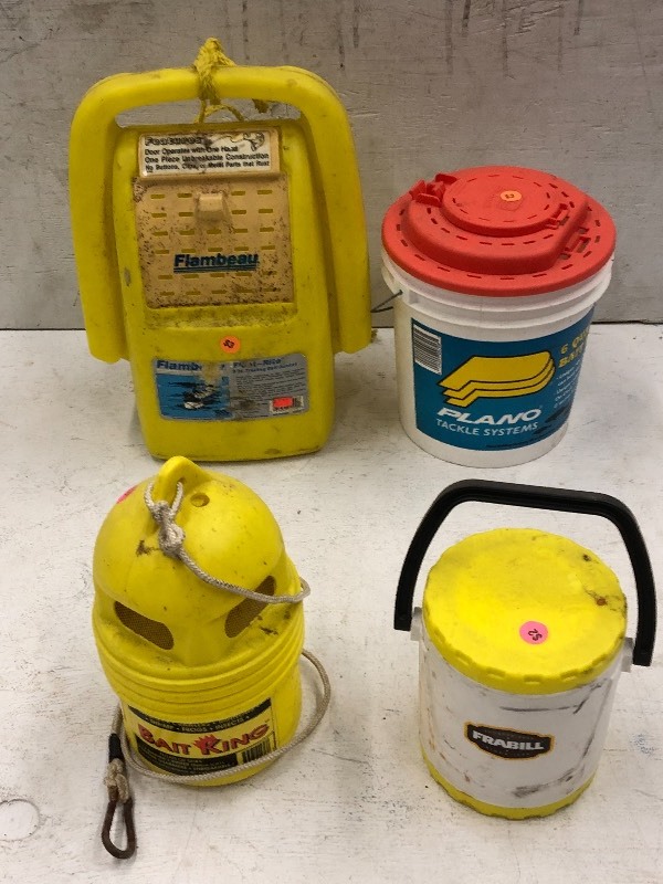 lot 95 image: (4) Assorted Bait Buckets