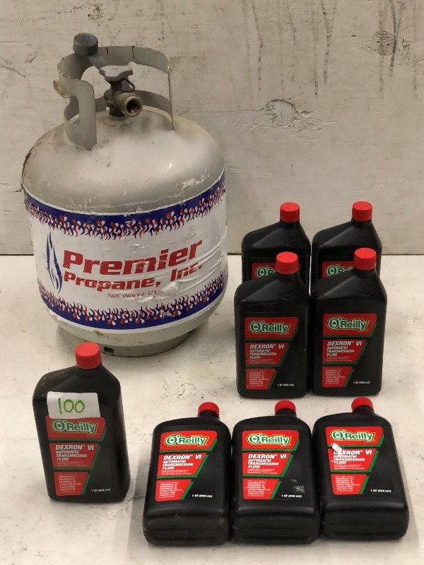 lot 100 image: 20# LP Tank & Quarts Of ATF Fluid