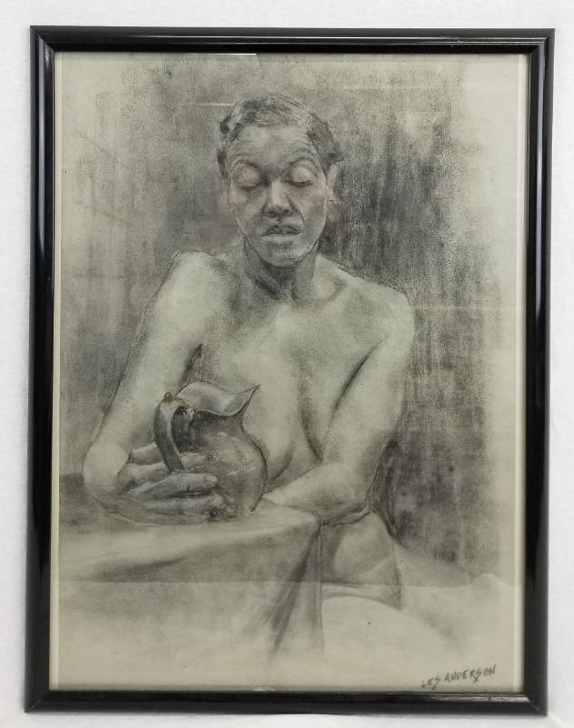 lot 43 image: Original 1950s Les Anderson Mid Century Charcoal Nude Drawing 