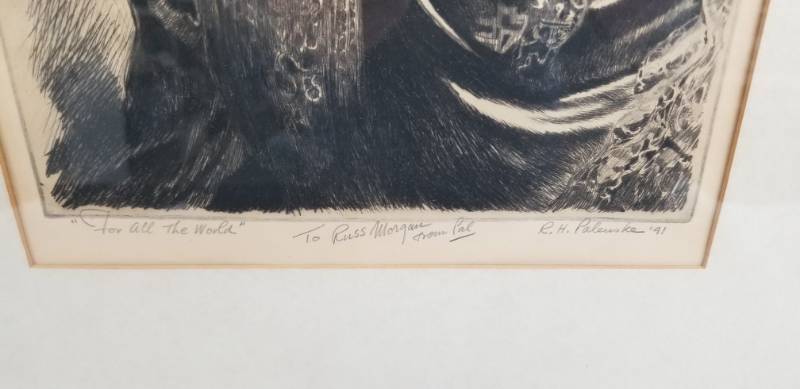 lot 42 image: RARE 1941 Signed R.H. Palenske For All The World Etching