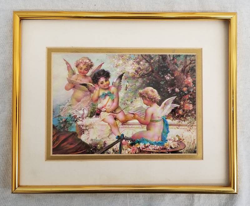 lot 59 image: Lot of 3 Framed Angel Cherub Prints
