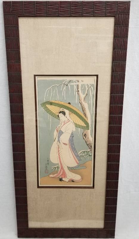lot 70 image: Framed Geisha Wood Block Print