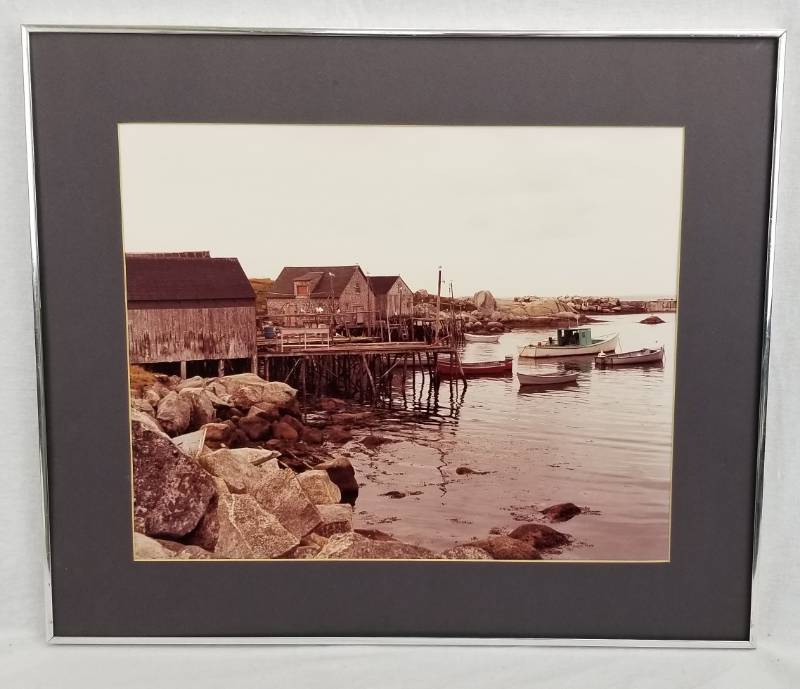 lot 74 image: Framed Photo of Fishing Boats at Shore