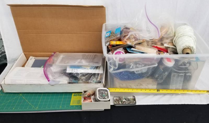 lot 87 image: Lot of Sewing Crafting Quilting Beads Buttons Needles Tools Antique Scissors Yarn, Etc.