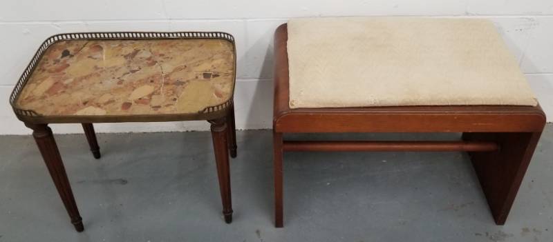 lot 120 image: Vintage Mid Century Modern Bench and Marble Top Table