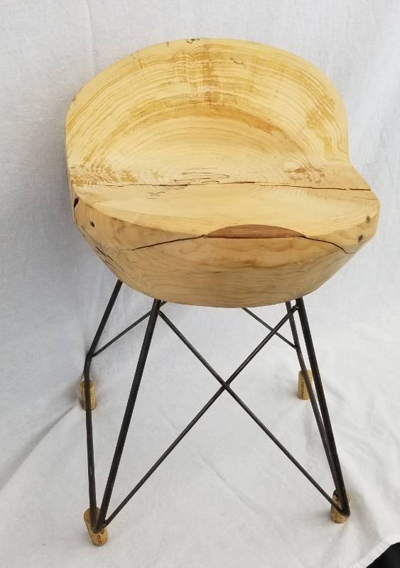 lot 125 image: Custom Made Live Edge Wooden Stool with Metal Frame