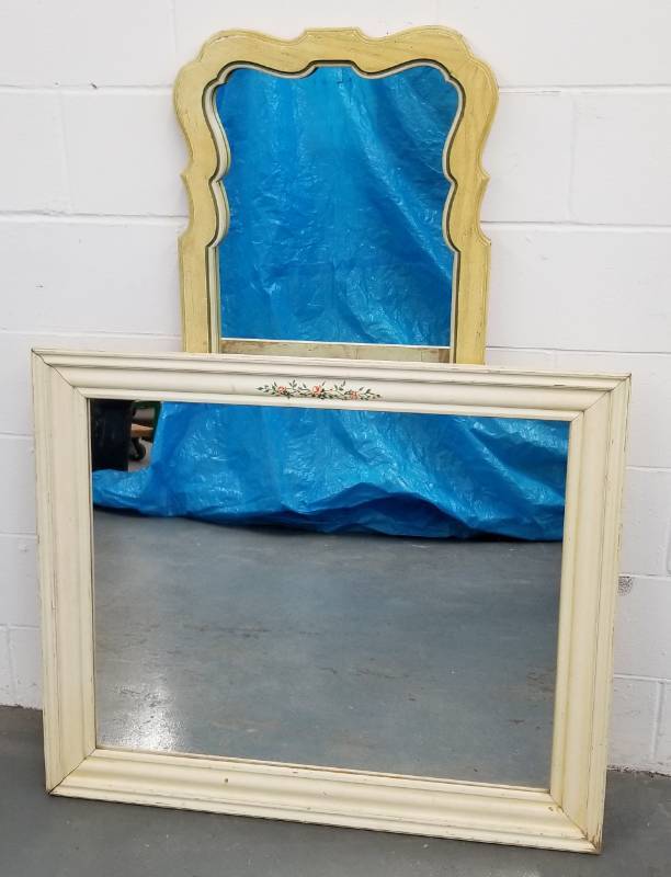 lot 133 image: 2 Vintage Wood Framed Rectangle Mirrors