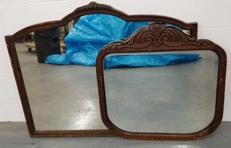 lot 136 image: 2 Vintage Wood Framed Rectangular Mirrors