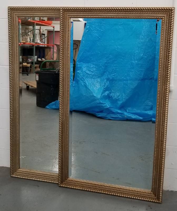 lot 137 image: Pair of Extra Large Gold Rectangular Mirrors