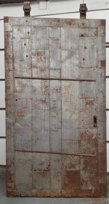 lot 145 image: LARGE Vintage Metal Barn Corridor Industrial Fire Door with Graffiti