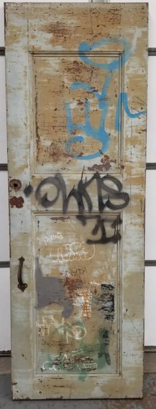 lot 147 image: Vintage Metal Fire Door with Graffiti