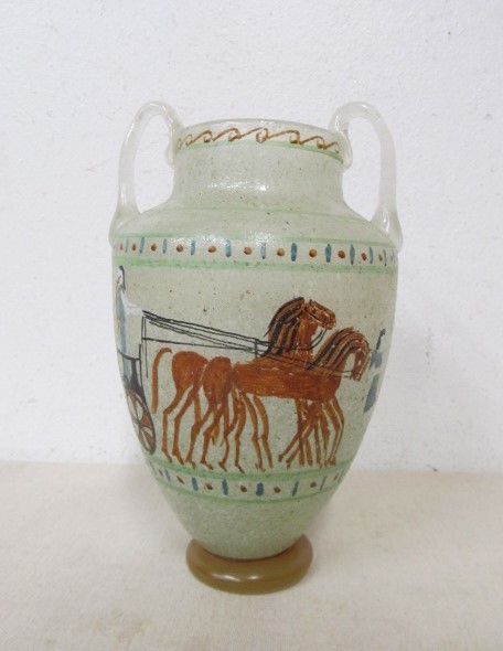 lot 22 image: Old Vintage SIGNED Deco Hand Painted Textured Glass Vase